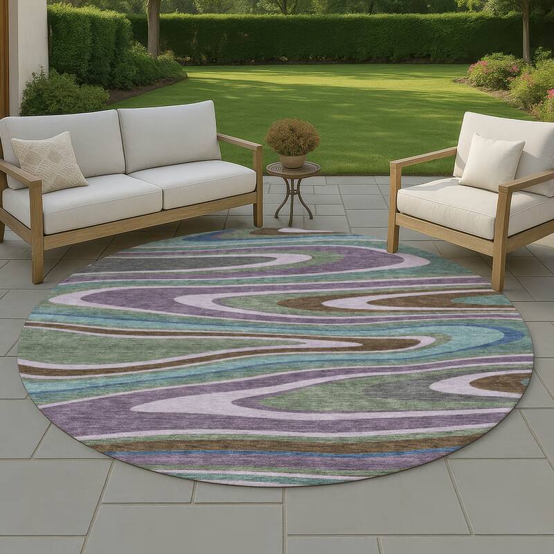 Machine Washable Indoor/ Outdoor Abstract Busey Chantille Rug - Purple - 8' x 8'