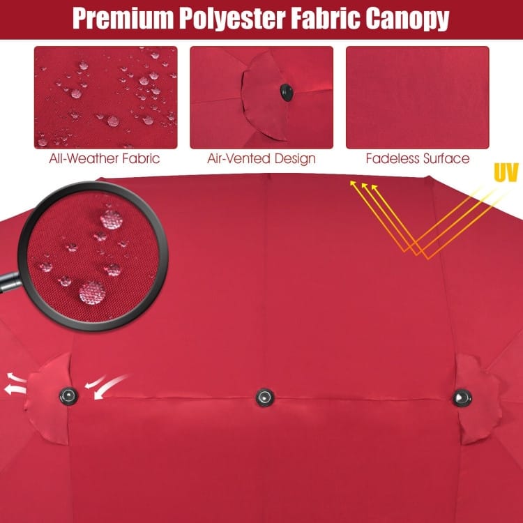 15 Feet Patio Double-Sided Umbrella with Hand-Crank System - 15.4' x 9.2' x 8.0' (LxWxH)