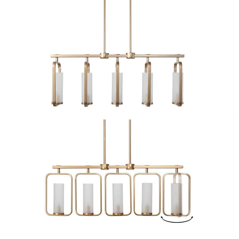 Siya Modern 5-Light Gold Linear Metal Chandelier with Frosted Glass for Kitchen Island Dimmable Pendant Lights