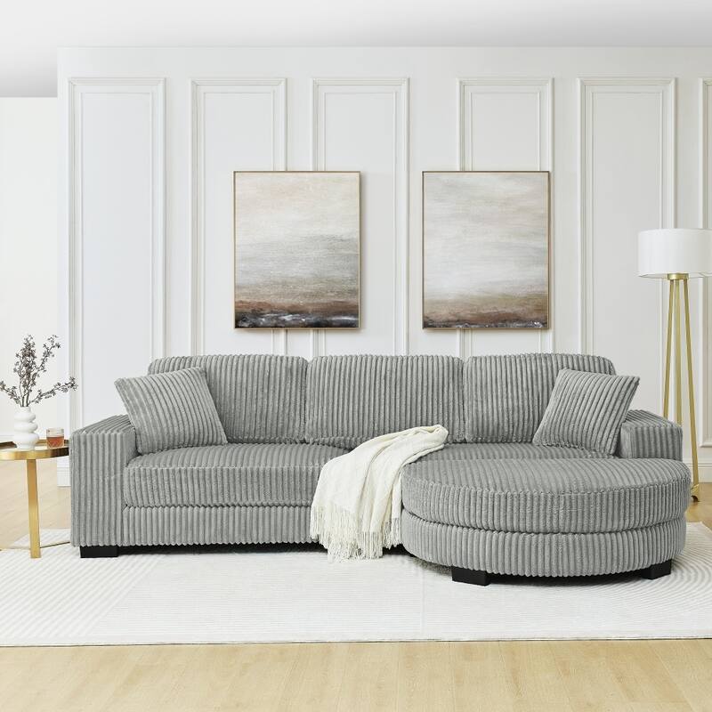 110.63" Modular Corduroy L-Shaped Sectional Sofa with Freely-placed Arc-shaped Footstool