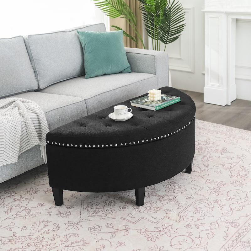 Adeco Half Moon Storage Ottoman Semi Circle Bench