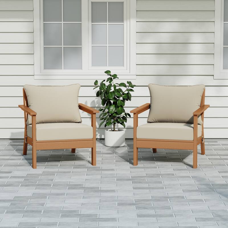 Birchwood All Weather HDPE Outdoor Patio Teak Deep Seating Conversation Set With Cushions (2-Piece)
