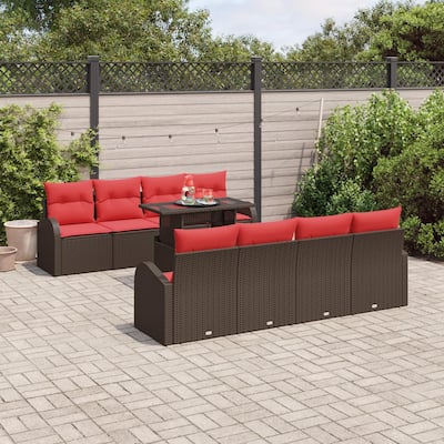 vidaXL 9 Garden Sofa Set with Cushions Black/Brown/Grey Poly Rattan - 92.1 x 24.4 x 27.2