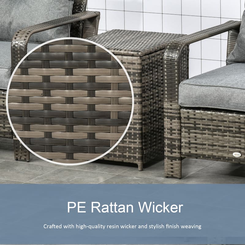 Outsunny 3 Piece PE Rattan Wicker Bistro Set with Cushions, Conversation Furniture Set for Backyard, Garden, Patio