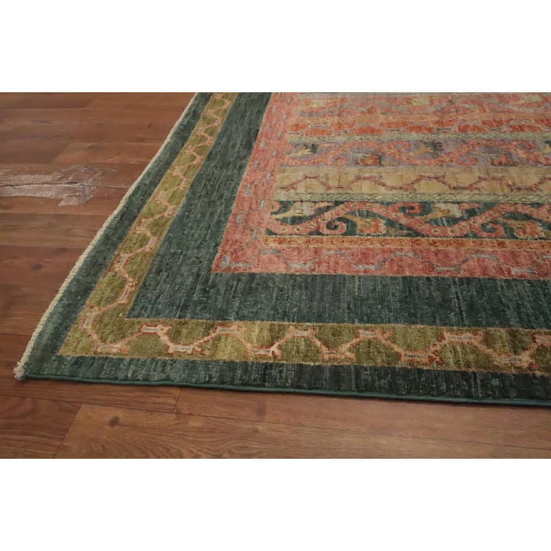 Hand Knotted Oriental 100% Wool Carpet Traditional Geometric Multi-Colored Ziegler Area Rug - 9' 10'' X 7' 10''