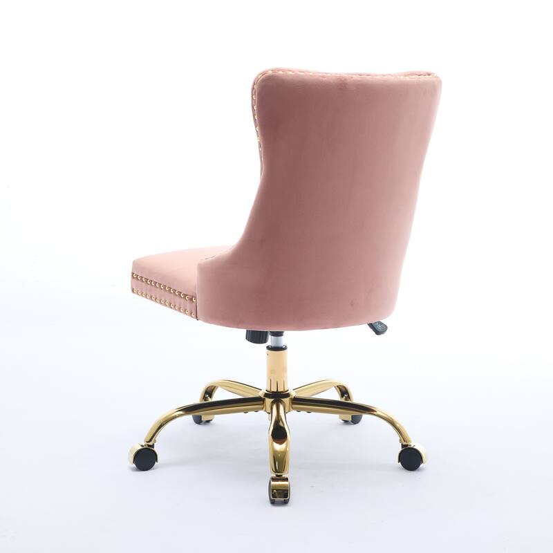 Modern Velvet Swivel Office Chair with Tufted Back/Golden Metal Base