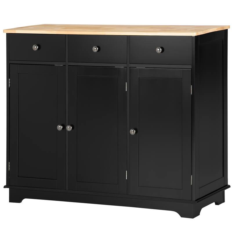 Roomy Buffet Cabinet Featuring 3 Large Drawers, Doors, and Adjustable Shelf for Organized Living Dining Room