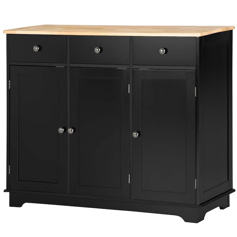 Sideboard with Solid Wood Countertop, Modern Kitchen Storage Cabinet, Coffee Bar Cabinet with 3 Drawers, Doors