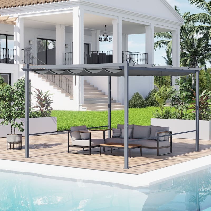 Aoodor Pergola Replacement Canopy- Retractable Sun Shade Cover