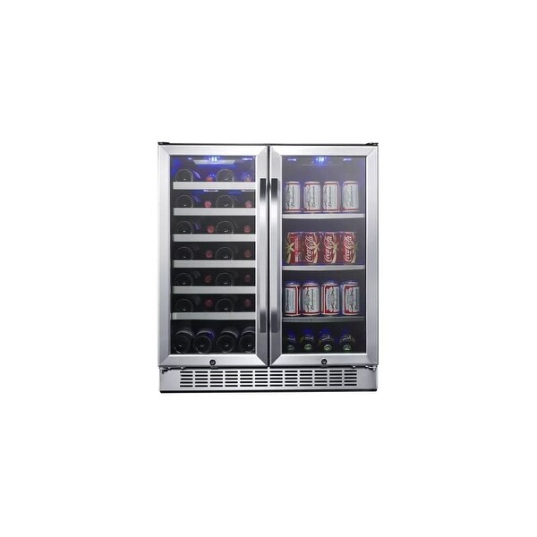 EdgeStar CWB2886FD 30 Inch Wide 28 Bottle 86 Can Capacity Freestanding Dual Zone Wine Cooler and Beverage Center