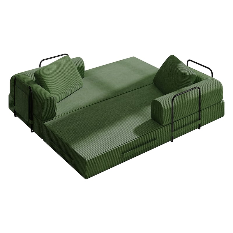 Convertible Sleeper Sofa Bed, Corduroy Folding Sleeper Couch with Pillow, Boneless Couch for Living Room, Floor Lounge Sofa