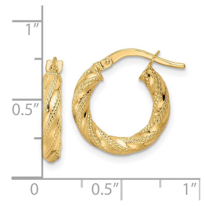 Curata 14k Yellow Gold Textured Twisted 17x3mm Oval Hoop Earrings