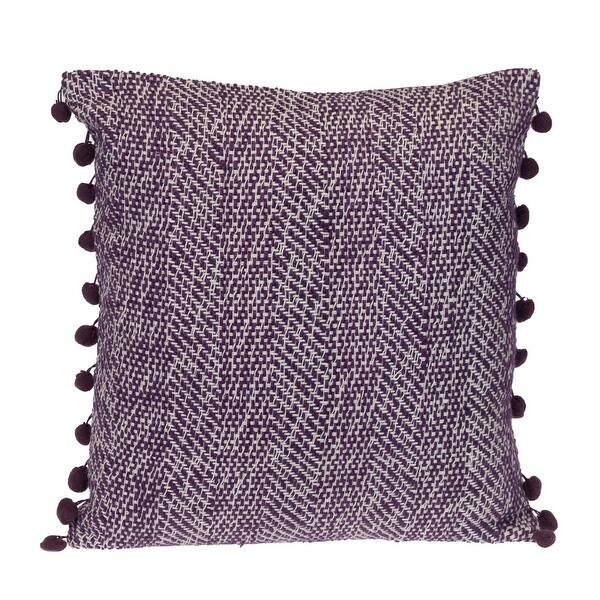 slide 2 of 4, Woven Square Throw Pillow with Pom Pom - 18" - Purple