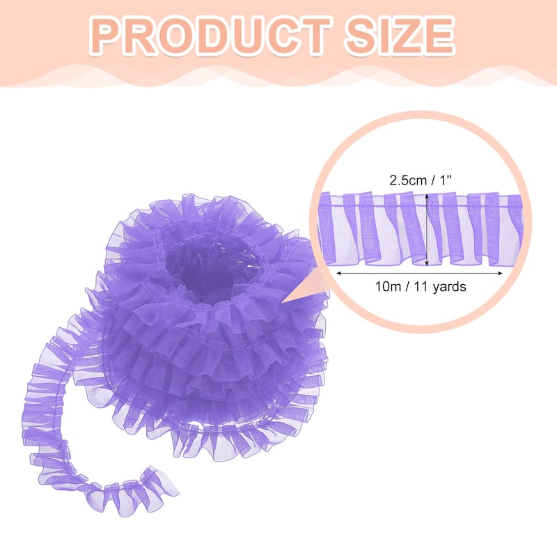 Ruffle Lace Ribbon Trim Pleated Lace Fabric Trim 11 Yard - Purple