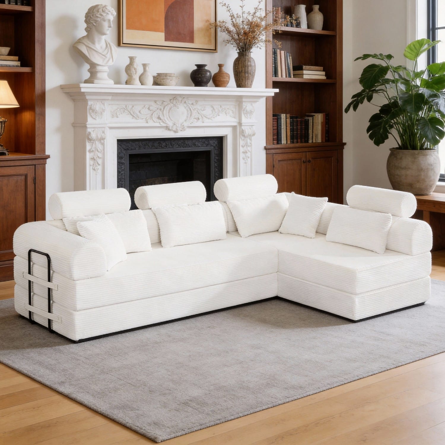 106.3" L-Shaped Corduroy Sectional Sofa with Pillows, No Assembly Required