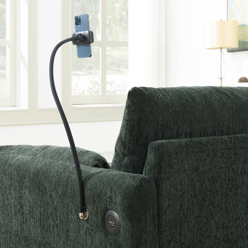 96.5'' 4-Seat Chenille Sectional Sofa, Storage Ottoman, Phone Holder, USB Charger, Green
