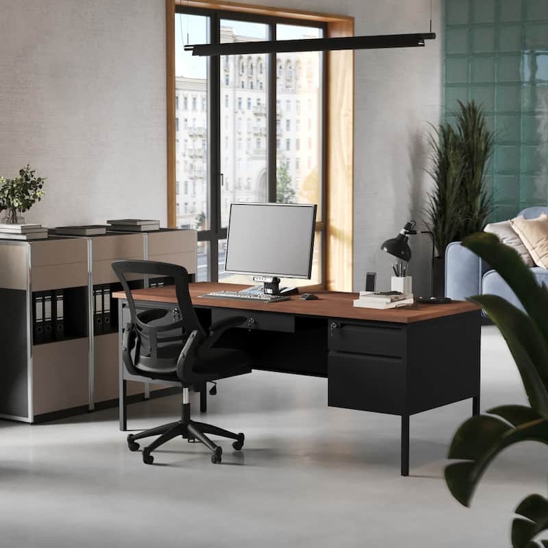 Commercial Double Pedestal Desk with 5 Locking Drawers