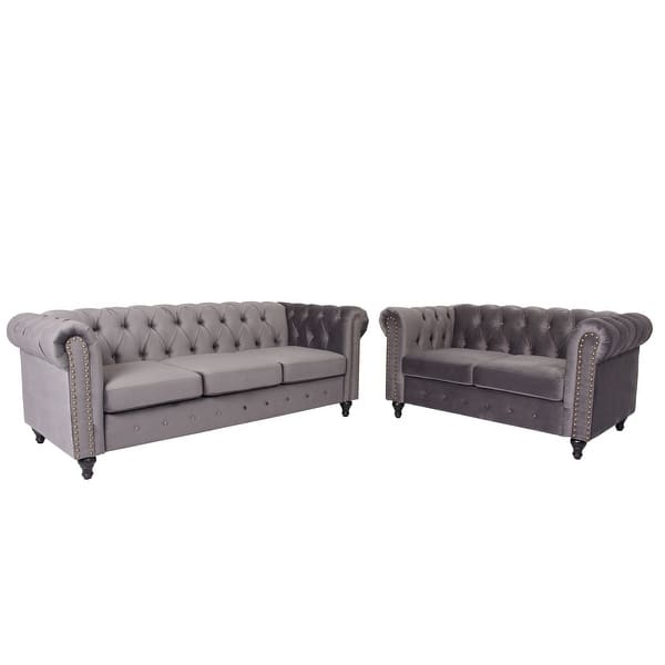 slide 1 of 3, Marchesa Velvet 2-PC LivingRoom Set Grey - 2 Piece