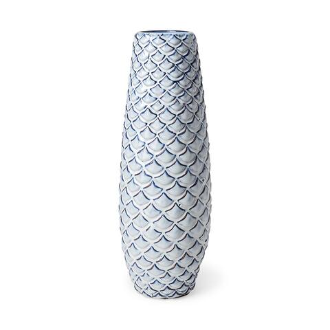 Troi II Large Blue White Fishscale Pattern Ceramic Vase