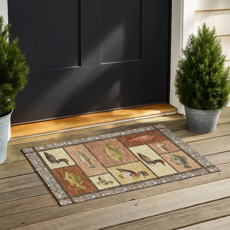 Machine Washable Indoor/ Outdoor Cabin Lodge Chantille Rug - Paprika - 1'8" x 2'6"