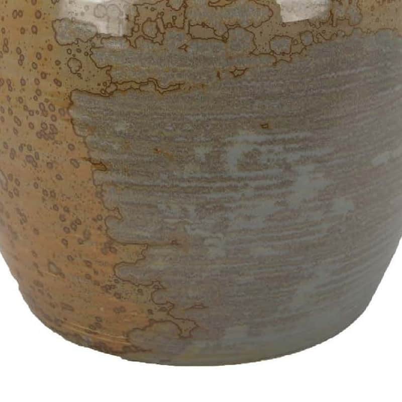 Simie Decorative Round Vase, Subtle Texture Brown Gray Ceramic 11 Inch