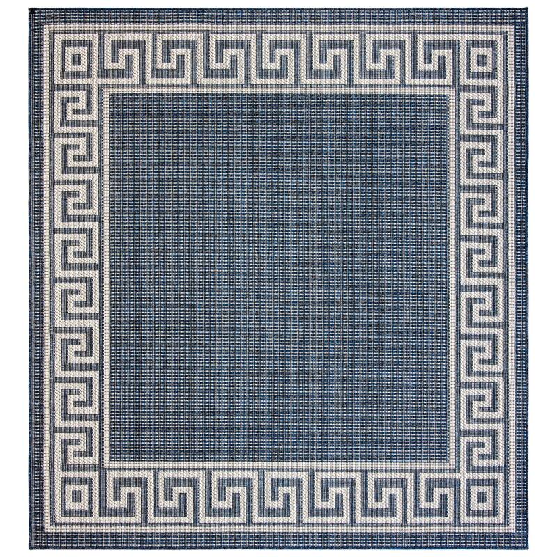 SAFAVIEH Bermuda Washable Floresha Indoor/ Outdoor Waterproof Rug - 5'3" Square - Dark Blue/Ivory