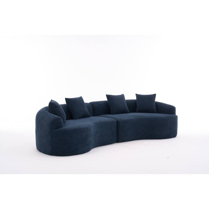 Modular Curved Sectional Sofa, Full Compression 4-Seater Foam Couch, Chenille Boneless Cloud Sofa for Living Room, Bedroom
