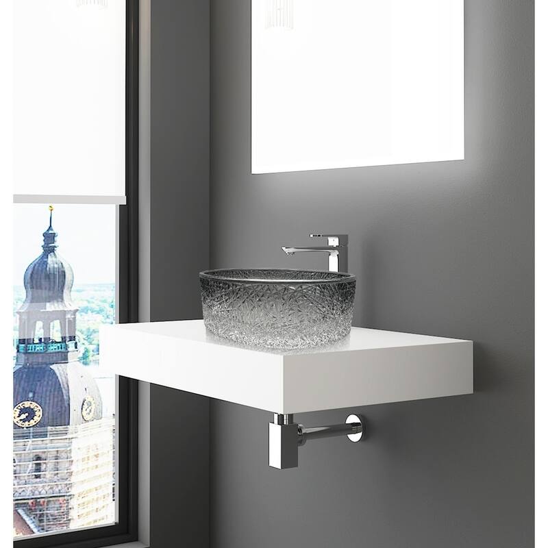 Stadium 16" & 14" Round Decorative Crystal Vessel Sinks With White Base