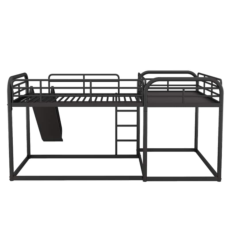 Roomfitters L-Shaped Full and Twin Bunk Bed with Slide, Short Ladder and Space-Saving Design