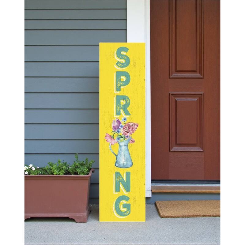 HomeRoots 36" Yellow Solid Wood Spring Porch Sign - Yellow - Wood
