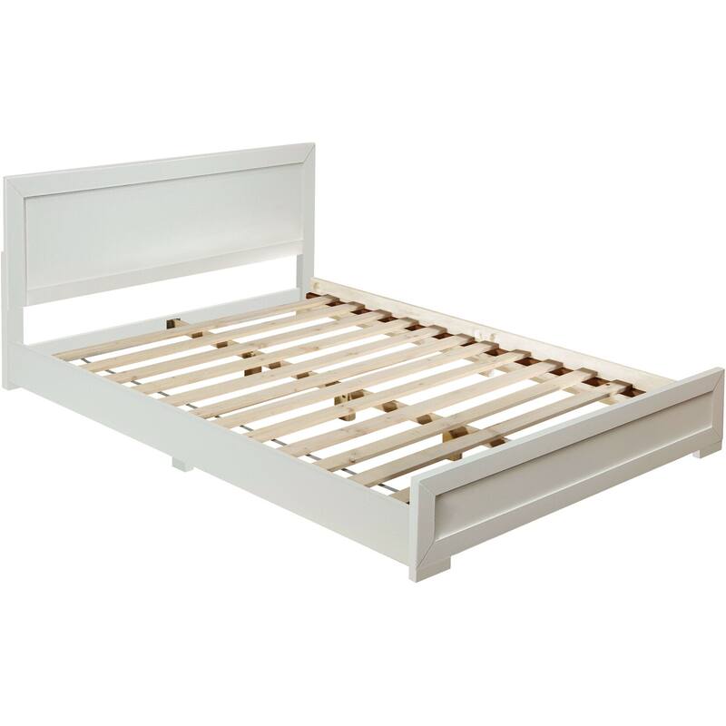 Rococo Radiance Platform Bed - Queen Size - No Box Spring - Elegant Inlaid Wood Bed Frame - White Finish
