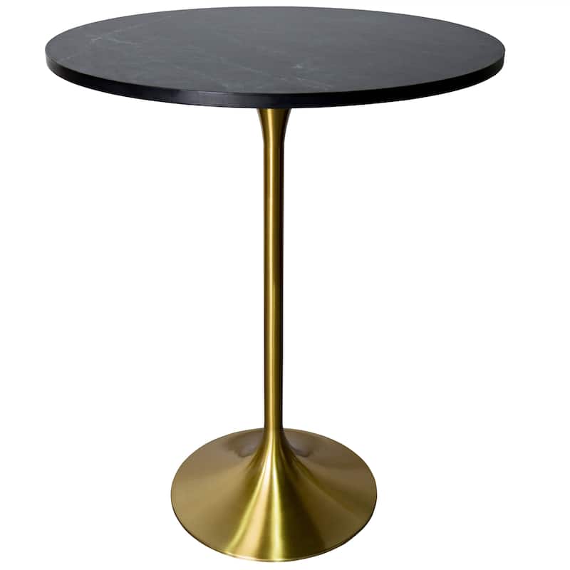 LeisureMod Verve 27" Round Dining Table with MDF Wood TableTop and Brushed Gold Base for Kitchen & Dining Room - Black Marbleized