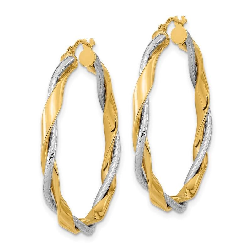 Curata 14k Two tone Gold Polished Rope Twisted Hoop Earrings 36.5x3.3mm