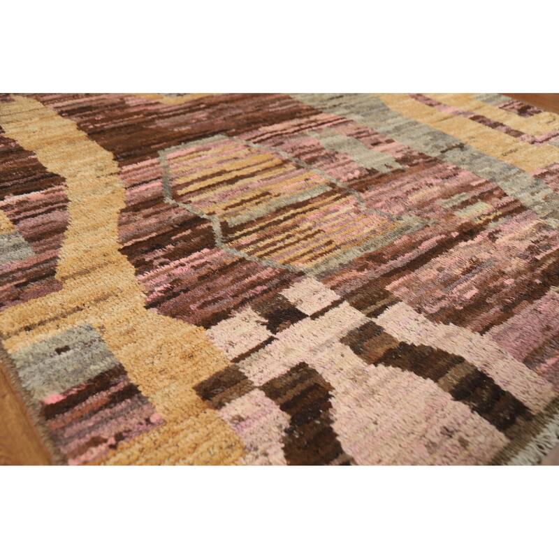 Abstract Geometric Moroccan Oriental Rug Hand-Knotted Wool Carpet - 5'3" x 6'6" - 5'3" x 6'6" - Multi-Color