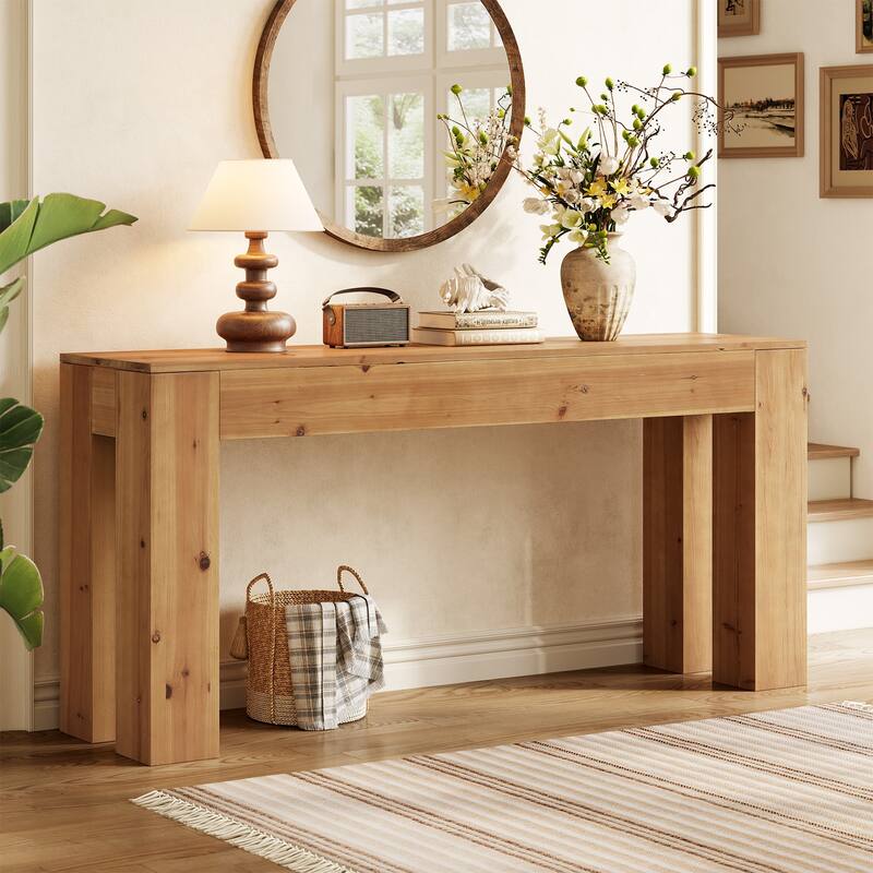 Solid Wood Console Table for Entryway, 70.87-Inch Extra Long Sofa Table Behind the Couch - 13.78" D x 70.87" W x 33.46" H - Light Brown