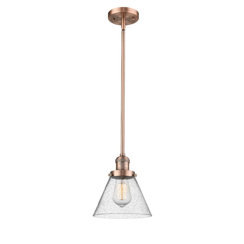 Innovations Lighting Franklin Restoration Cone - 1 Light 8" Stem Hung Mini Pendant - Antique Copper/Seedy