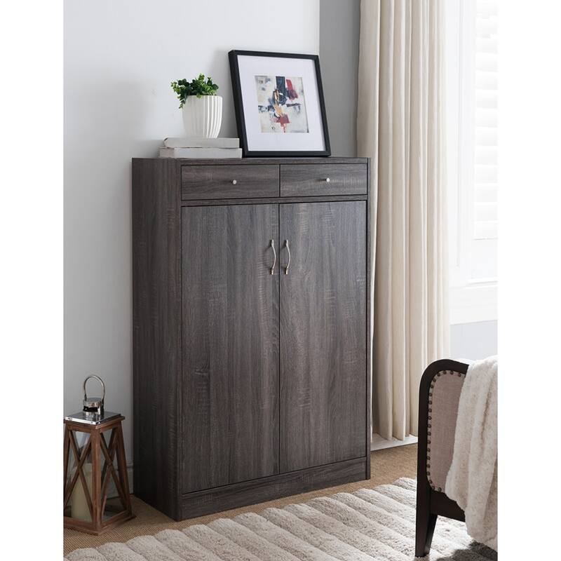 33 in.W 5-Tier Particle Board Shoe Cabinet with 2-Door and 2-Drawer - Grey