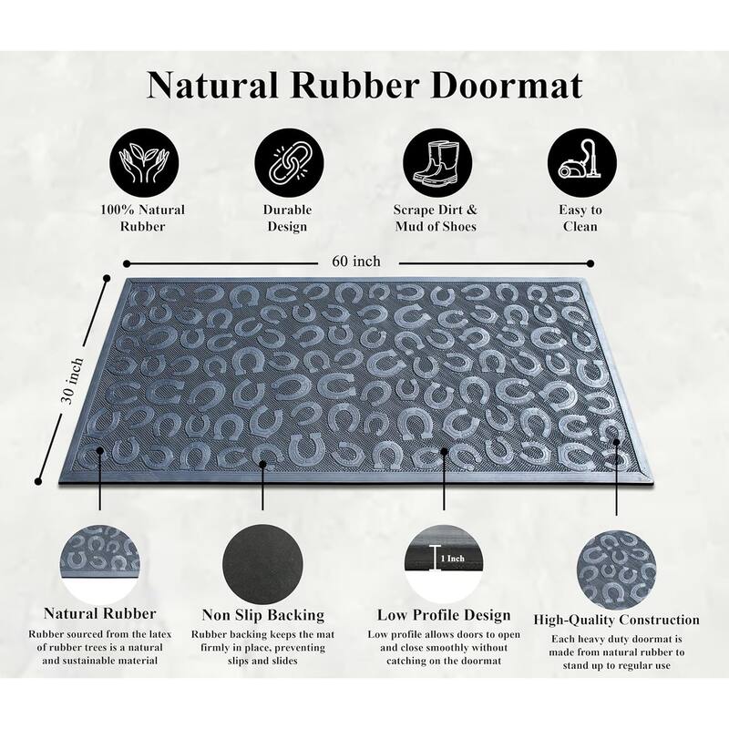 A1HC 100% Rubber Front Door Mat, All Season Large Size, Thin Profile Heavy Duty Doormat for Indoor Outdoor Use