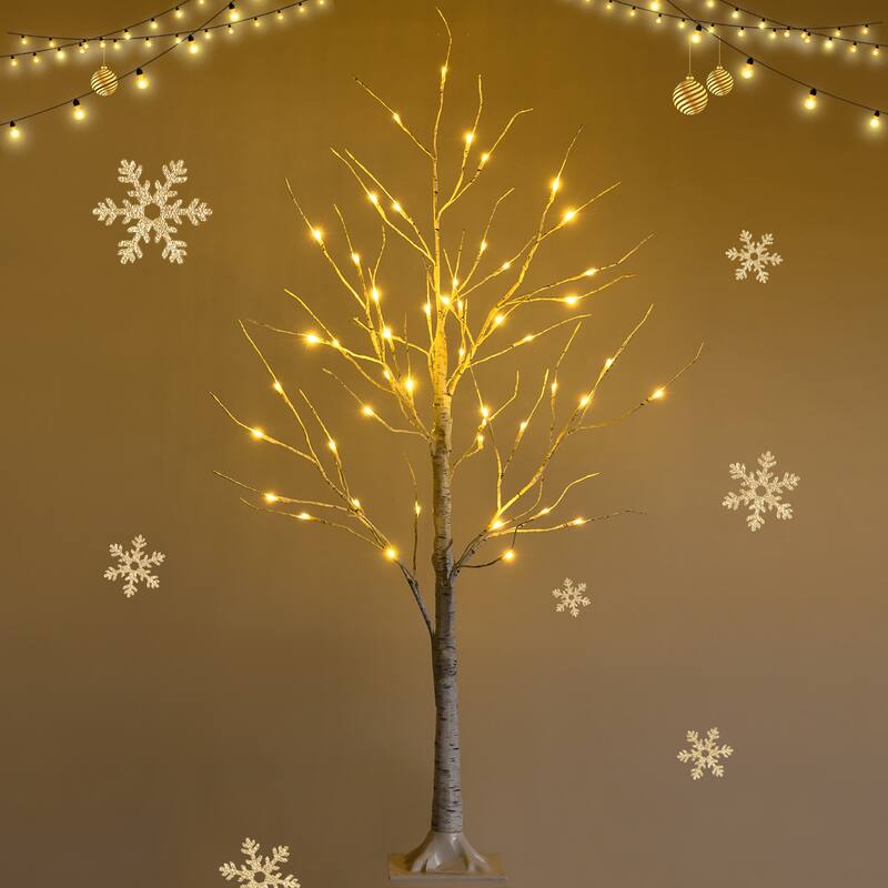 4FT Lighted Birch Tree Artificial White Christmas Tree w LED Lights