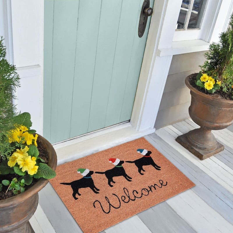 Liora Manne Three Dogs Welcome Door Mat (1'6" x 2'6") - 1'6" x 2'6" - Natural