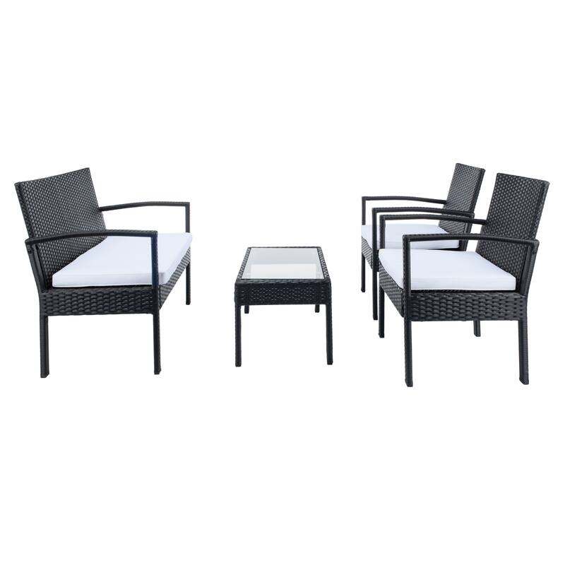 SAFAVIEH Outdoor Bassey 4-Piece Conversation Patio Set. - 39.78" x 24.18" x 32.37"
