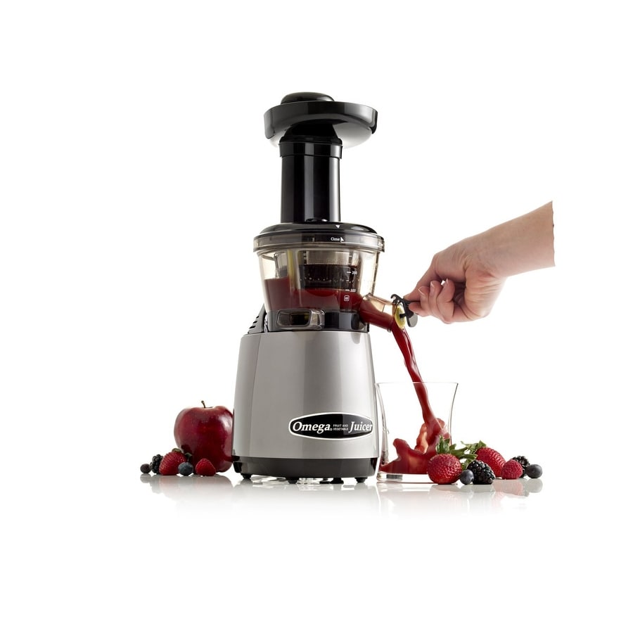 Omega Juicers VRT400HDS Vertical Masticating Juicer with Flap Silver Black