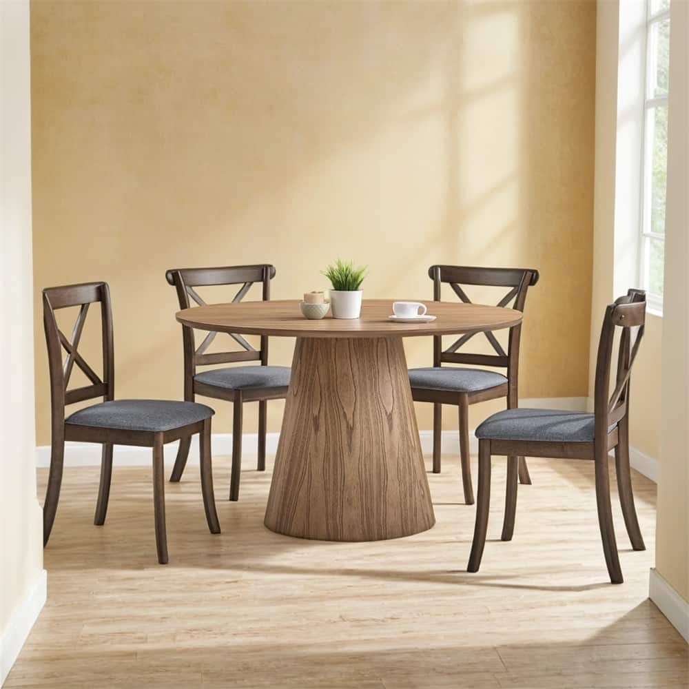 Wooden Dining Table Set,(1 Table with 4 Chairs)Round MDF Kitchen Table