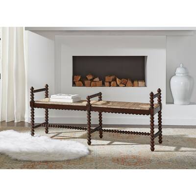 Isle of Man 60-inch Mahogany & Rush Accent Bench, Bobbin-Turned