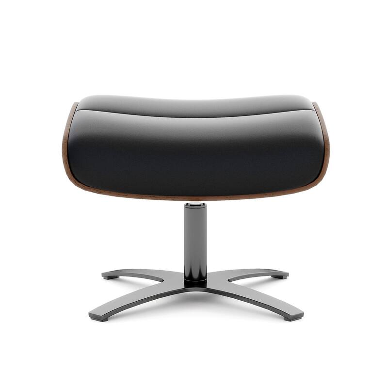 Jovan 20.5" Mid-Century Modern Genuine Leather Footstool Ottoman