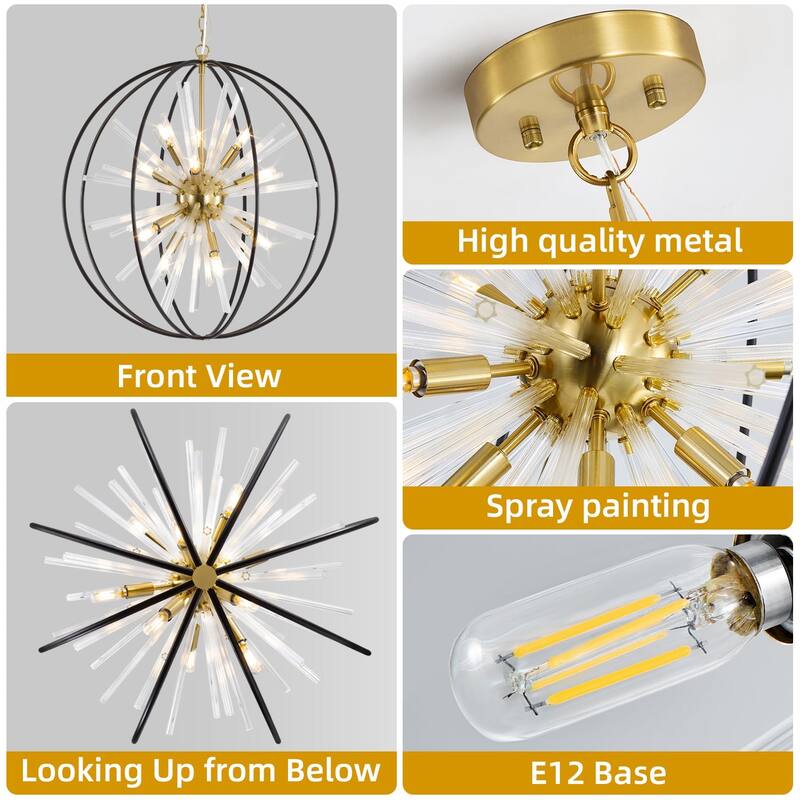 Modern Chandelier 27" 10-light Black and Gold Orb