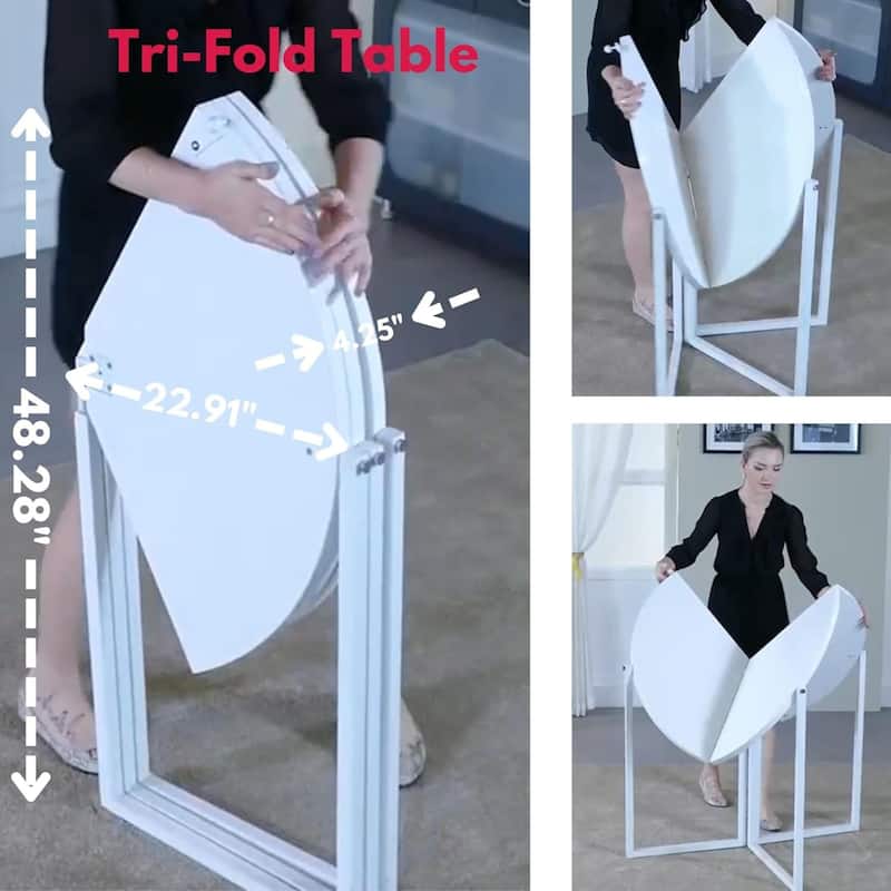 White Carrera Foldable Round Trifold Table 43" Modern Multi-Use Design
