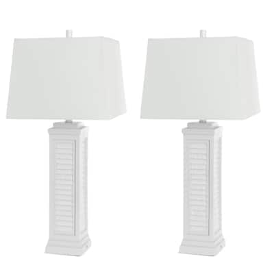 Set of 2 Coastal Table Lamps with USB Port and White Polyresin Base and Fabric Shade 3-Way Switch - 32”H x 5.5”W x 5.5”D