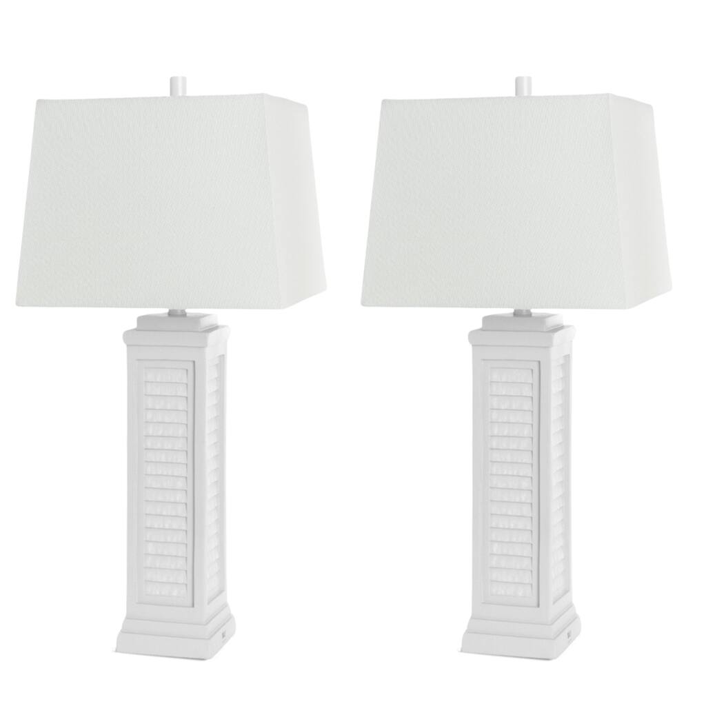 Set of 2 Coastal Table Lamps with USB Port and White Polyresin Base and Fabric Shade 3-Way Switch - 32”H x 5.5”W x 5.5”D