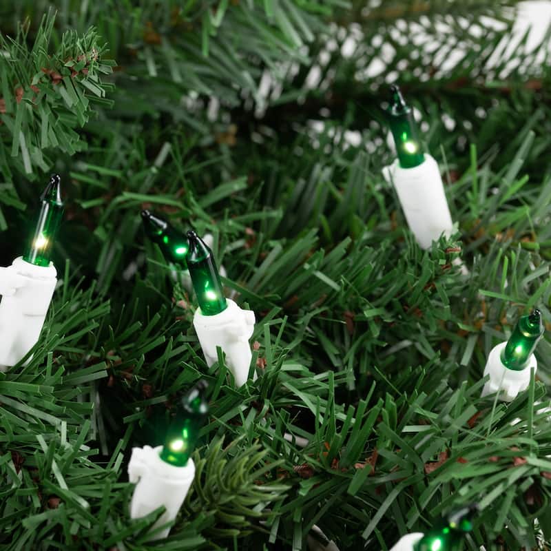 35-Count Green Mini Christmas Light Set 7ft White Wire - 7'